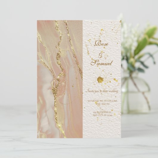Alcohol Ink Rose Glitter Chic Wedding Invitation (Debout devant)
