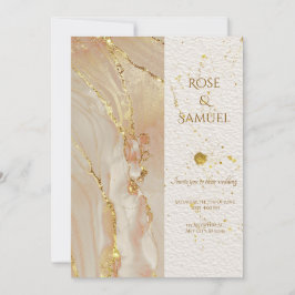 Alcohol Ink Rose Glitter Gold Wedding Invitation Kaart
