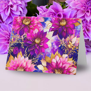 Alcohol Ink Roze Paarse Dahlia Bloemen ai Kunstwer Notitiekaartje