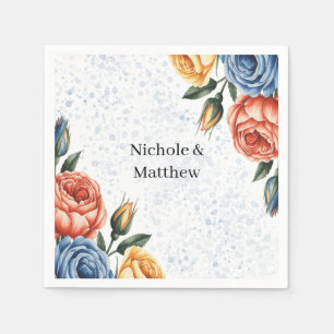 Alcohol Inkt Aquarel Blauw Oranje Rozen Bruiloft Servet