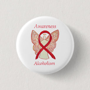 Alcoholbewustzijn Red Ribbon Angel - Aangepaste pi Ronde Button 3,2 Cm