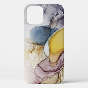 Alcoholinkt wervelt, gele tint, abstract. iPhone 12 hoesje