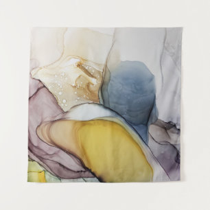 Alcoholinkt wervelt, gele tint, abstract. wandkleed