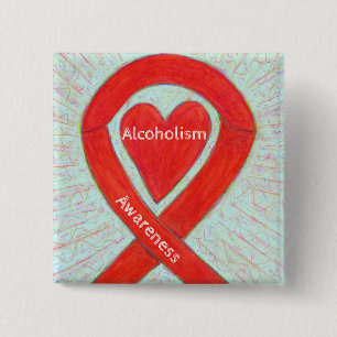 Alcoholisme Bewustmaking Red Heart Ribbon Custom P Vierkante Button 5,1 Cm