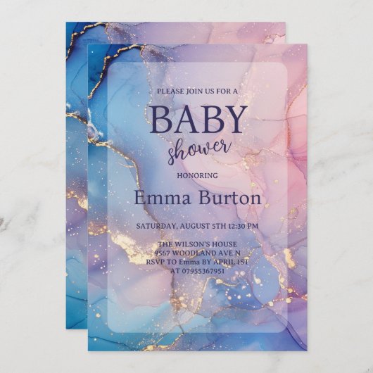 Alcool Ink Marbre bébé Douche Invitation (Devant / Derrière)