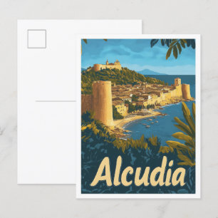 Alcudia Spanje Vintage Travel Illustratie Briefkaart