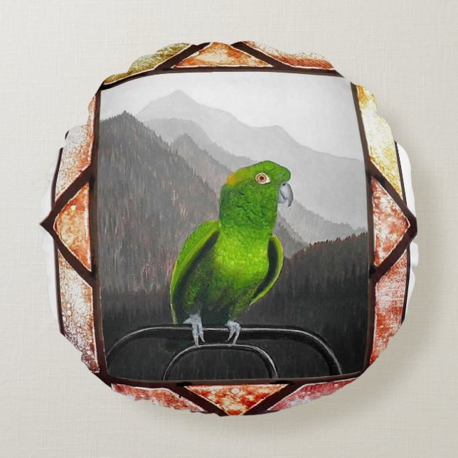 Aldo My Amazon Parrot Rond Kussen (Voorkant)