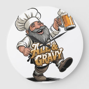 Ale & Gravy-logoontwerp met een vrolijke chef-kok Grote Klok
