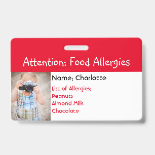 Alerte d'allergie alimentaire badge photo personna