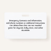 Alerte d'allergie alimentaire badge photo personna (Dos)