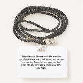 Alerte d'allergie alimentaire badge photo personna (Derrière avec lanière)