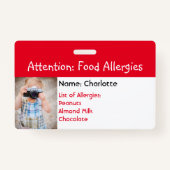 Alerte d'allergie alimentaire badge photo personna (Devant)