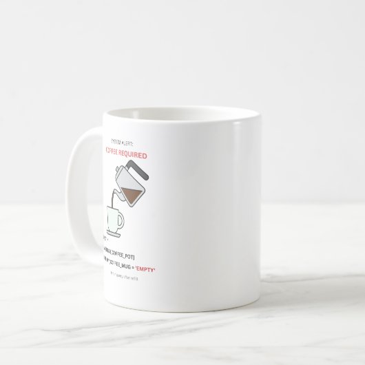 Alerte Système Café Requis Mug Humour SQL (Devant gauche)