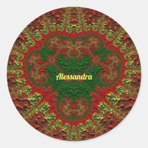 ALESSANDRA 3D! Goud, Rood en Groen ~ Ronde Sticker