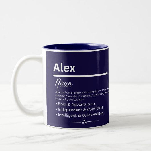 Alex, Girl Personalized Name Definition Mug Tweekleurige Koffiemok (Links)