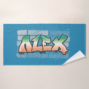 ALEX Jouw naam Graffiti Brick Wall Verf Splatter Badhanddoek