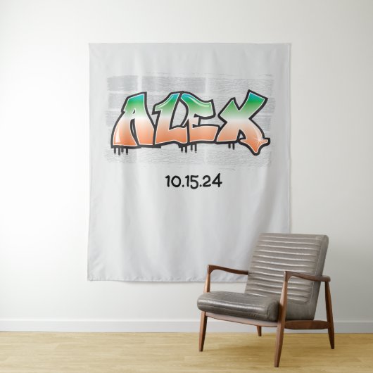ALEX Jouw naam Graffiti Brick Wall Verf Splatter Wandkleed (In situ)