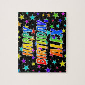 "ALEX" voornaam, geun "HAPPY BIRTHDAY" Legpuzzel (Verticaal)