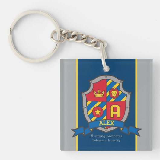 Alex, wat jongens zijn, knight crest custom sleutelhanger (Voorkant)