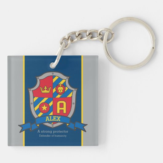 Alex, wat jongens zijn, knight crest custom sleutelhanger (Achterkant)