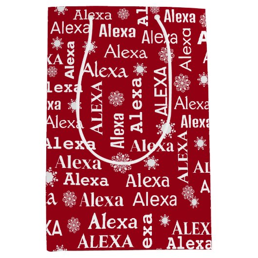 Alexa aangepaste naam met sneeuwvlokken medium cadeauzakje (Voorkant)