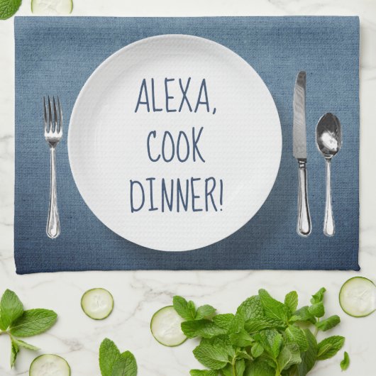 Alexa Command humor op denim blauw Theedoek (Gevouwen)