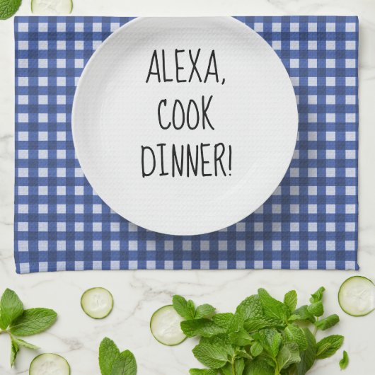 Alexa Command humor op gingham Theedoek (Gevouwen)