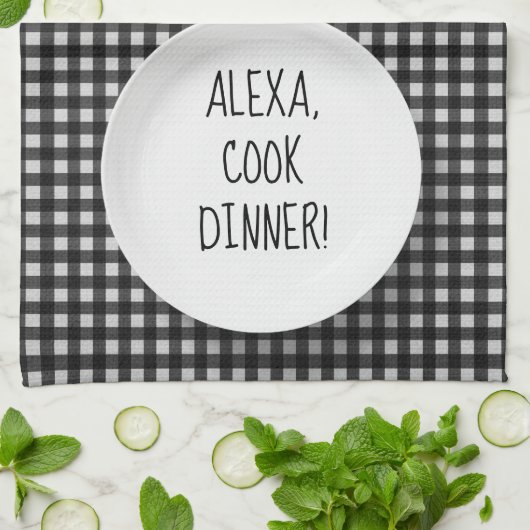 Alexa Command humor op gingham Theedoek (Gevouwen)