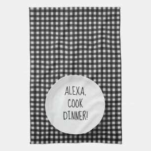 Alexa Command humor op gingham Theedoek