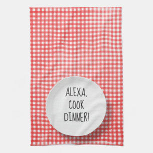 Alexa Command humor op rode gingham Theedoek