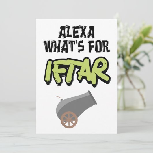 Alexa Wat is Iftar Ramadan Grappige Meme Feestdagenkaart (Staand voorkant)