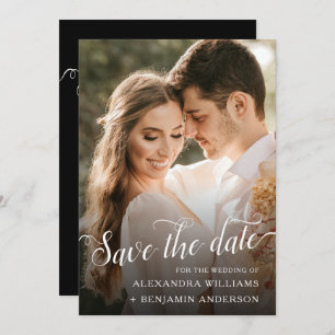 Alexandra Elegant Black White Script Photo Save The Date