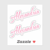 Alexandria Decoratieve naam in roze x2 Sticker (Vel)