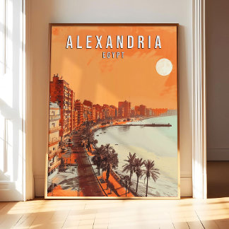 Alexandrië Egypte Poster Kunstprint, Vintage Retro