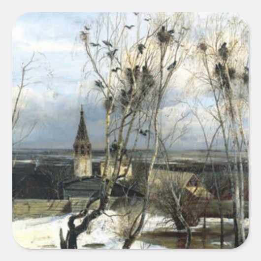 Alexei Savrasov Rooks Schilderij Vierkante Sticker (Voorkant)