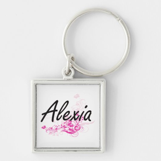 Alexia Artistic Name Design met Flowers Sleutelhanger (Voorkant)
