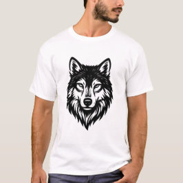 Alfa Wolf Kop Hoge Contrast Zwart en Wit Graf T-shirt