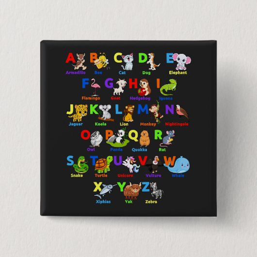 Alfabet Animal ABCs Learning Square Button (Voorkant)