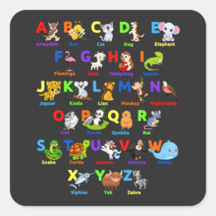 Alfabet Animal ABCs Learning Square Sticker