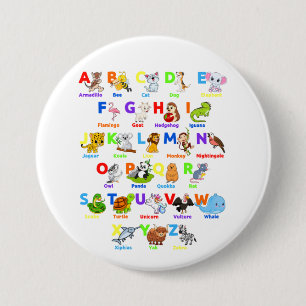 Alfabet Animal ABCs Ronde Button