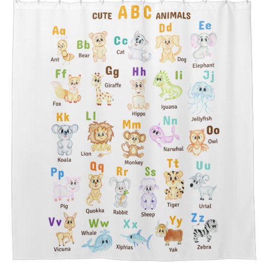 Alfabet Dier ABC Leuke dieren Douchegordijn (Voorkant)