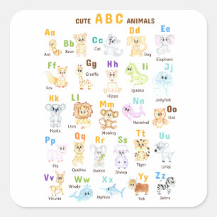 Alfabet Dier ABC Leuke dieren Vierkante Sticker