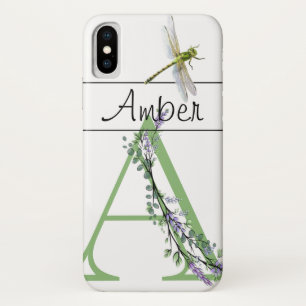 Alfabet letter A Lavendel Eucalyptus Dragonfly iPhone X Hoesje