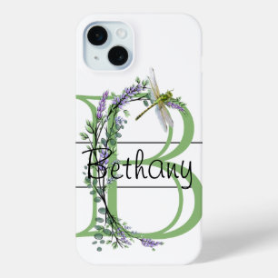 Alfabet letter B, waterverf Lavendel Dragonfly iPhone 15 Mini Hoesje