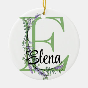 Alfabet letter E, waterverf Lavendel botanisch Keramisch Ornament