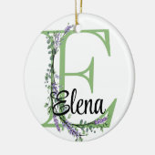 Alfabet letter E, waterverf Lavendel botanisch Keramisch Ornament (Links)