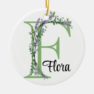 Alfabet letter F, waterverf Lavendel botanisch Keramisch Ornament