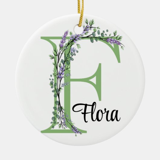 Alfabet letter F, waterverf Lavendel botanisch Keramisch Ornament (Voorkant)