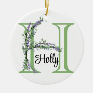 Alfabet letter H, waterverf Lavendel botanisch Keramisch Ornament