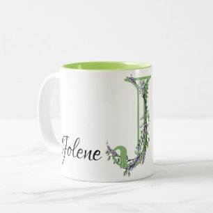 Alfabet letter J, waterverf Lavendel botanisch Tweekleurige Koffiemok